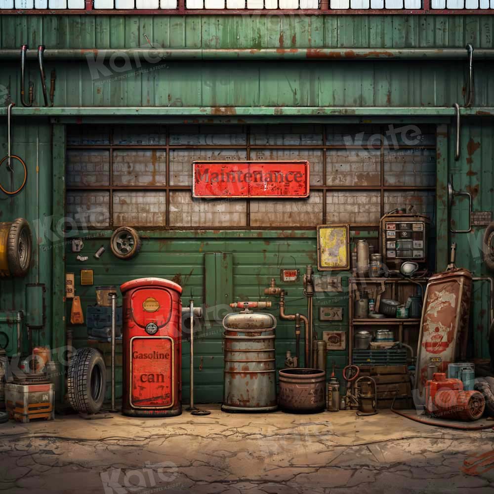 Kate Retro Green Automobile Repair Plant Backdrop Designed by Chain Photography - Kate Backdrop AU