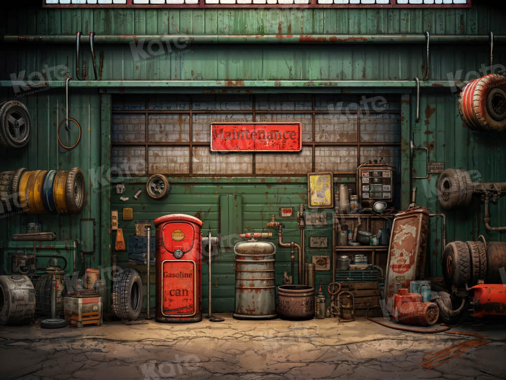 Kate Retro Green Automobile Repair Plant Backdrop Designed by Chain Photography - Kate Backdrop AU