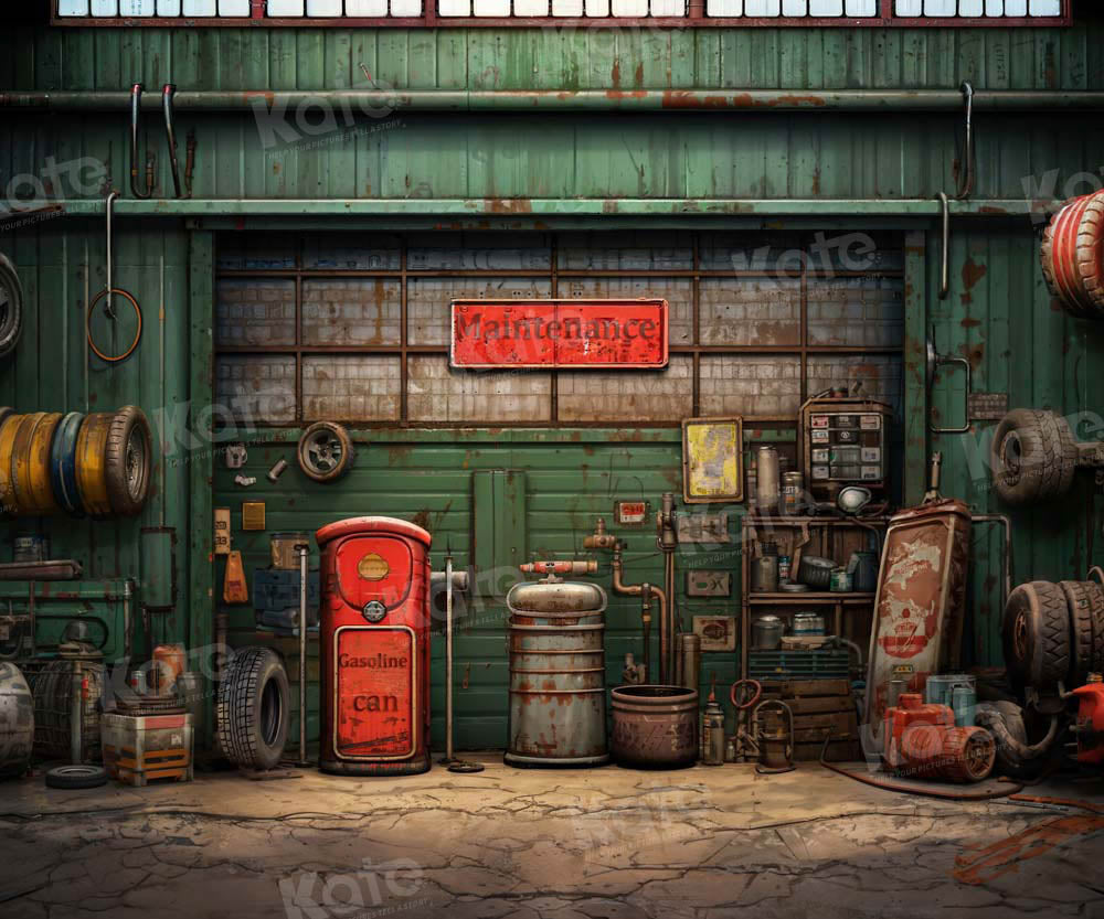 Kate Retro Green Automobile Repair Plant Backdrop Designed by Chain Photography - Kate Backdrop AU