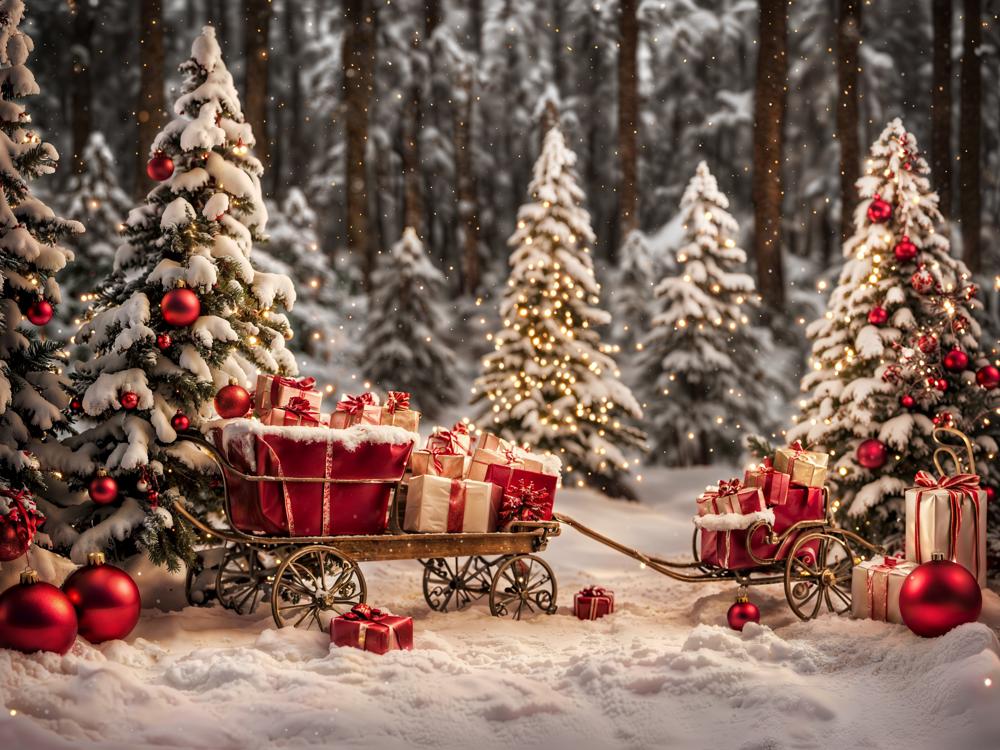 Kate Christmas Tree Outdoor Snowy Gift Backdrop for Photography - Kate Backdrop AU