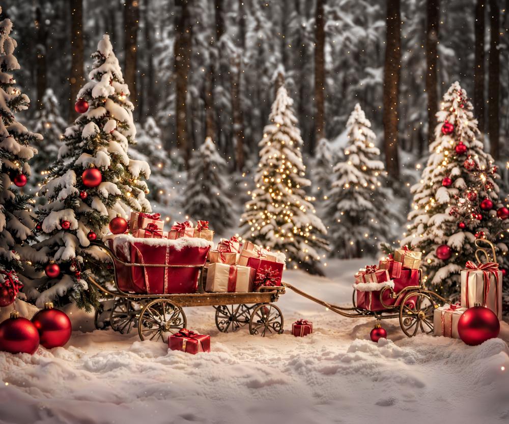 Kate Christmas Tree Outdoor Snowy Gift Backdrop for Photography - Kate Backdrop AU