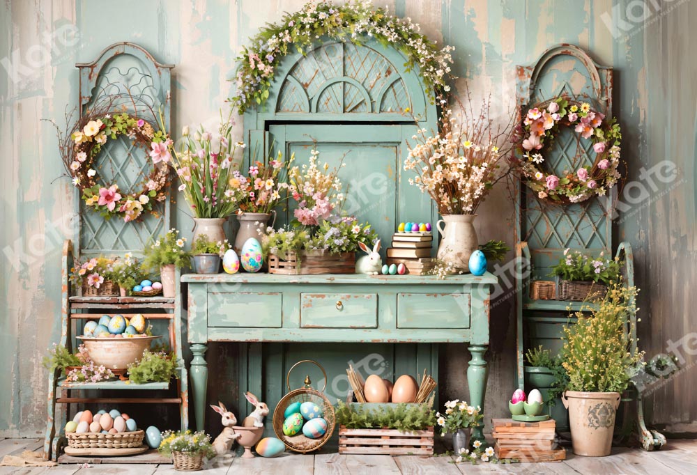 Kate Easter Greenery Flowers Backdrop Designed by Emetselch - Kate Backdrop AU