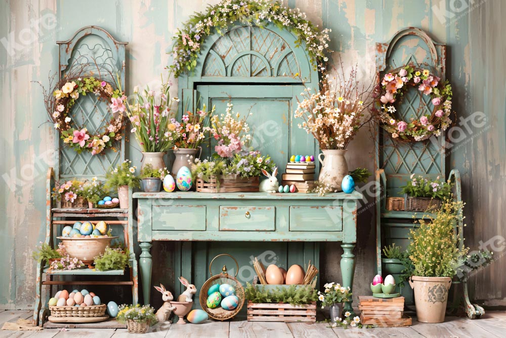 Kate Easter Greenery Flowers Backdrop Designed by Emetselch - Kate Backdrop AU
