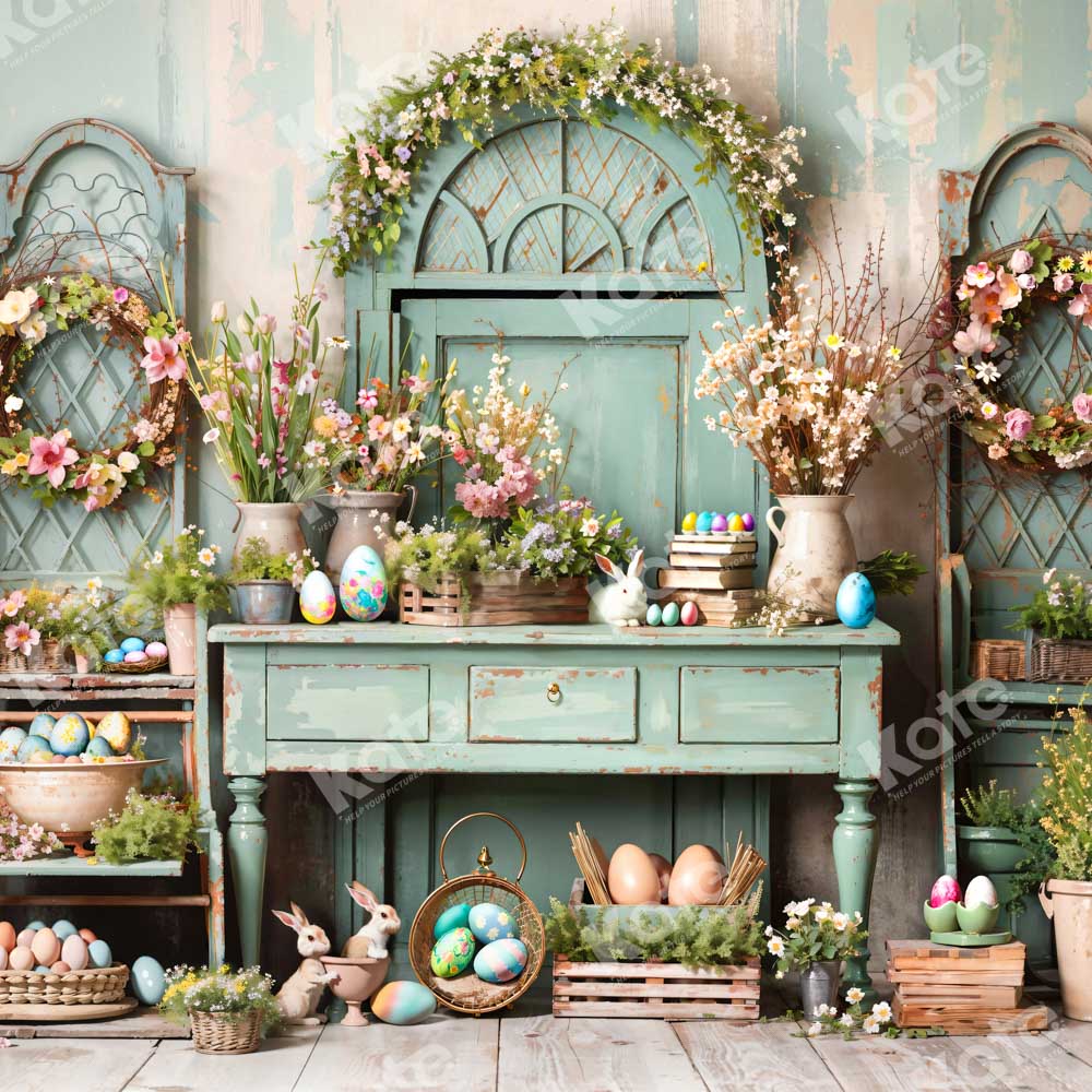 Kate Easter Greenery Flowers Backdrop Designed by Emetselch - Kate Backdrop AU