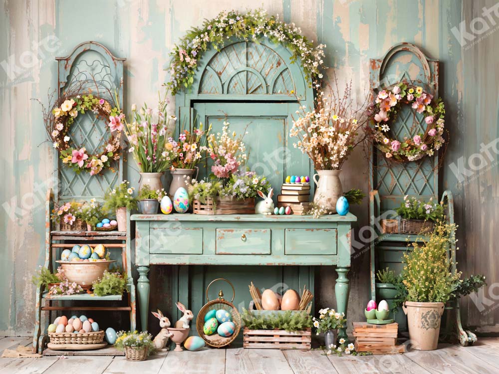 Kate Easter Greenery Flowers Backdrop Designed by Emetselch - Kate Backdrop AU