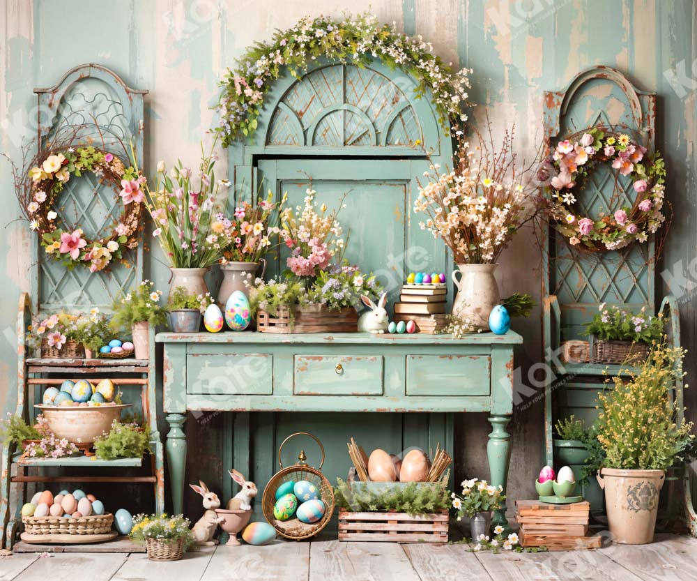 Kate Easter Greenery Flowers Backdrop Designed by Emetselch - Kate Backdrop AU
