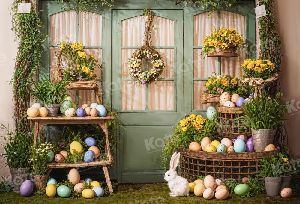 Kate Easter Backdrop Eggs Flowers Green Plants Rabbit Room Designed by Emetselch - Kate Backdrop AU