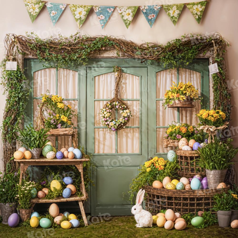 Kate Easter Backdrop Eggs Flowers Green Plants Rabbit Room Designed by Emetselch - Kate Backdrop AU