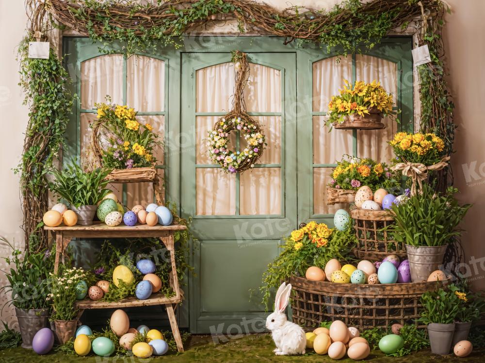 Kate Easter Backdrop Eggs Flowers Green Plants Rabbit Room Designed by Emetselch - Kate Backdrop AU