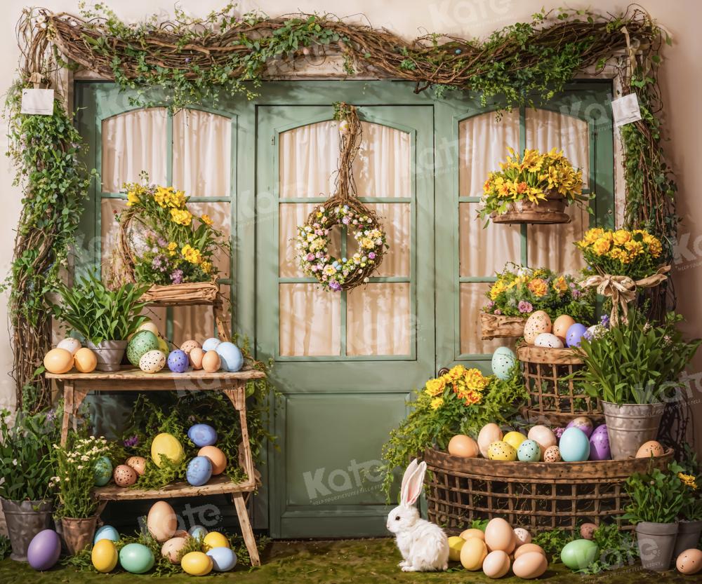 Kate Easter Backdrop Eggs Flowers Green Plants Rabbit Room Designed by Emetselch - Kate Backdrop AU