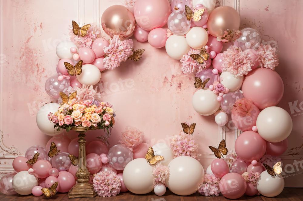 Kate Pink Flower Butterfly Balloon Backdrop Designed by Emetselch - Kate Backdrop AU