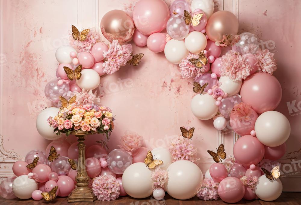 Kate Pink Flower Butterfly Balloon Backdrop Designed by Emetselch - Kate Backdrop AU