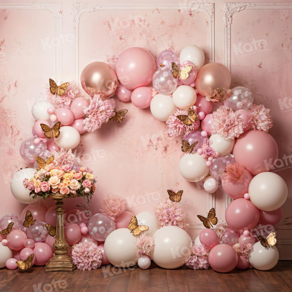Kate Pink Flower Butterfly Balloon Backdrop Designed by Emetselch - Kate Backdrop AU