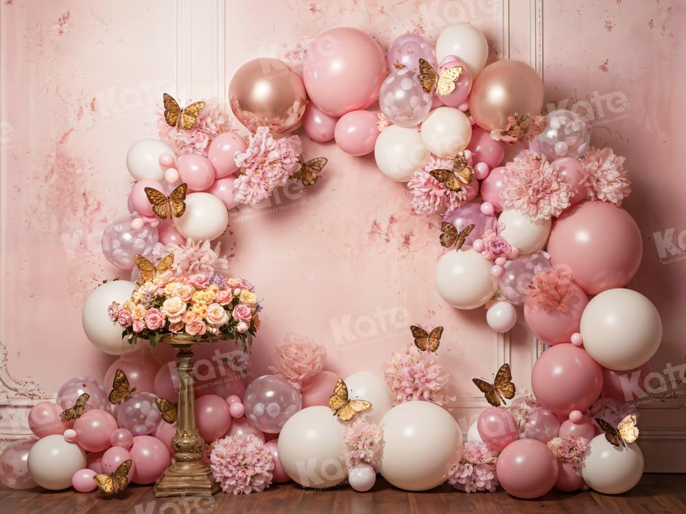 Kate Pink Flower Butterfly Balloon Backdrop Designed by Emetselch - Kate Backdrop AU