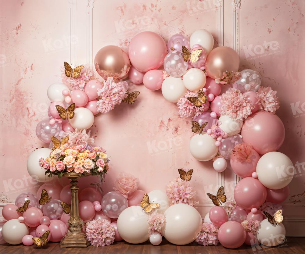 Kate Pink Flower Butterfly Balloon Backdrop Designed by Emetselch - Kate Backdrop AU