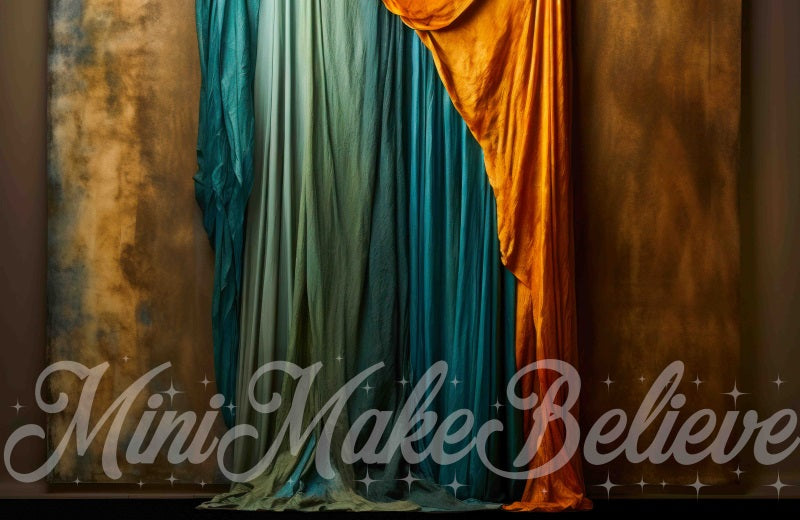 Kate Fine Art Dualtone Wall Backdrop Trim Moulding Gold Teal Curtains Designed by Mini MakeBelieve - Kate Backdrop AU