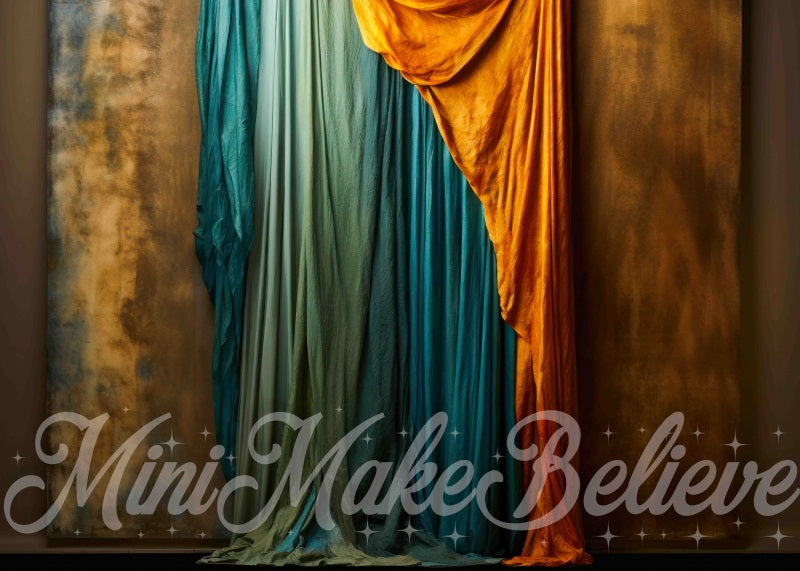 Kate Fine Art Dualtone Wall Backdrop Trim Moulding Gold Teal Curtains Designed by Mini MakeBelieve - Kate Backdrop AU