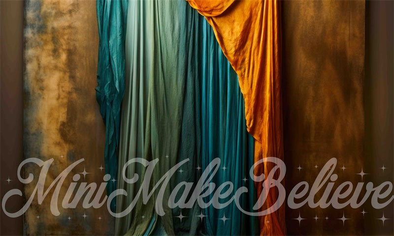 Kate Fine Art Dualtone Wall Backdrop Trim Moulding Gold Teal Curtains Designed by Mini MakeBelieve - Kate Backdrop AU
