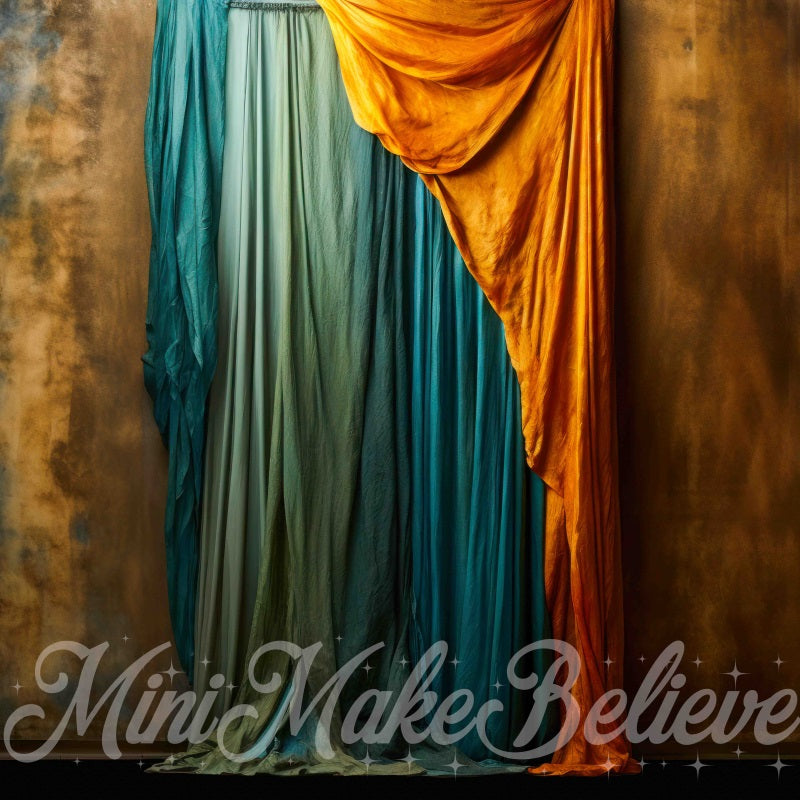 Kate Fine Art Dualtone Wall Backdrop Trim Moulding Gold Teal Curtains Designed by Mini MakeBelieve - Kate Backdrop AU