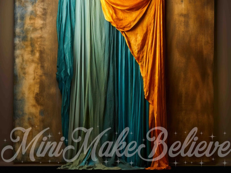 Kate Fine Art Dualtone Wall Backdrop Trim Moulding Gold Teal Curtains Designed by Mini MakeBelieve - Kate Backdrop AU