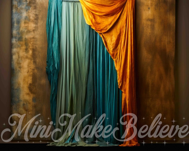 Kate Fine Art Dualtone Wall Backdrop Trim Moulding Gold Teal Curtains Designed by Mini MakeBelieve - Kate Backdrop AU