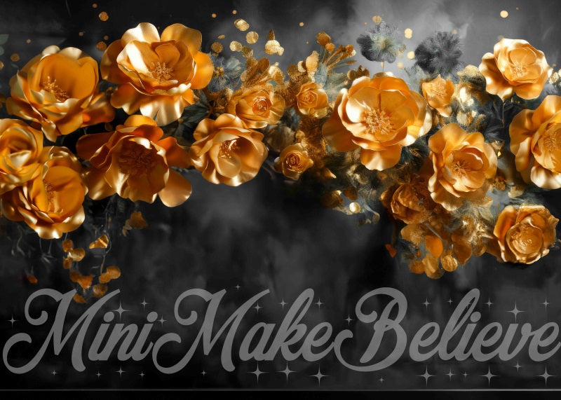 Kate Gold Flowers Black Fine Art Wall Backdrop Designed by Mini MakeBelieve - Kate Backdrop AU
