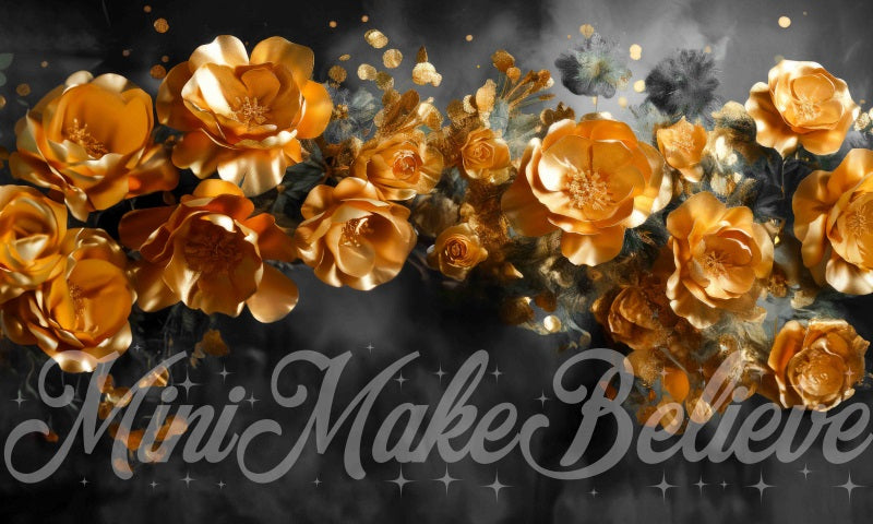 Kate Gold Flowers Black Fine Art Wall Backdrop Designed by Mini MakeBelieve - Kate Backdrop AU