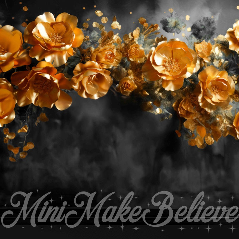 Kate Gold Flowers Black Fine Art Wall Backdrop Designed by Mini MakeBelieve - Kate Backdrop AU