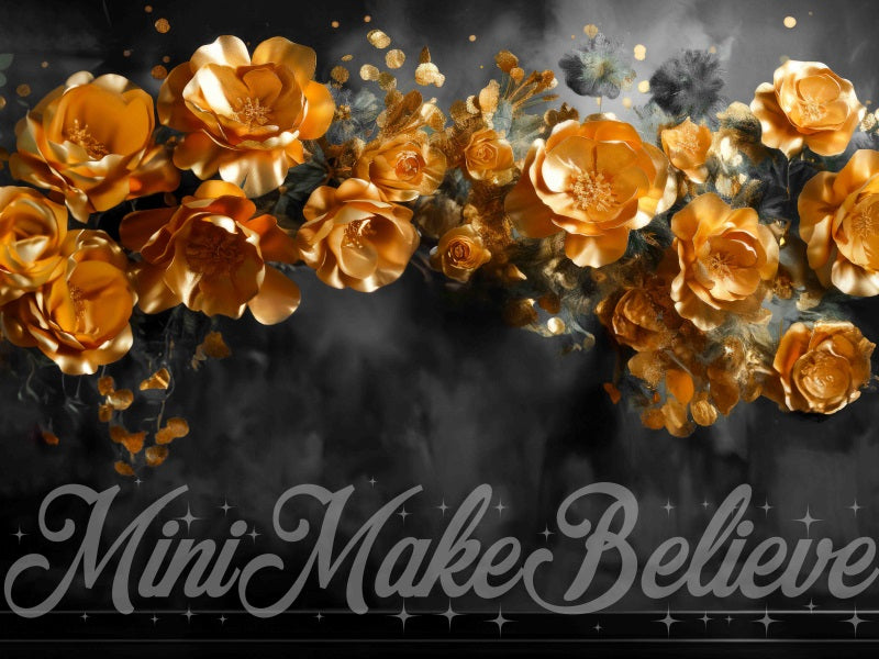Kate Gold Flowers Black Fine Art Wall Backdrop Designed by Mini MakeBelieve - Kate Backdrop AU