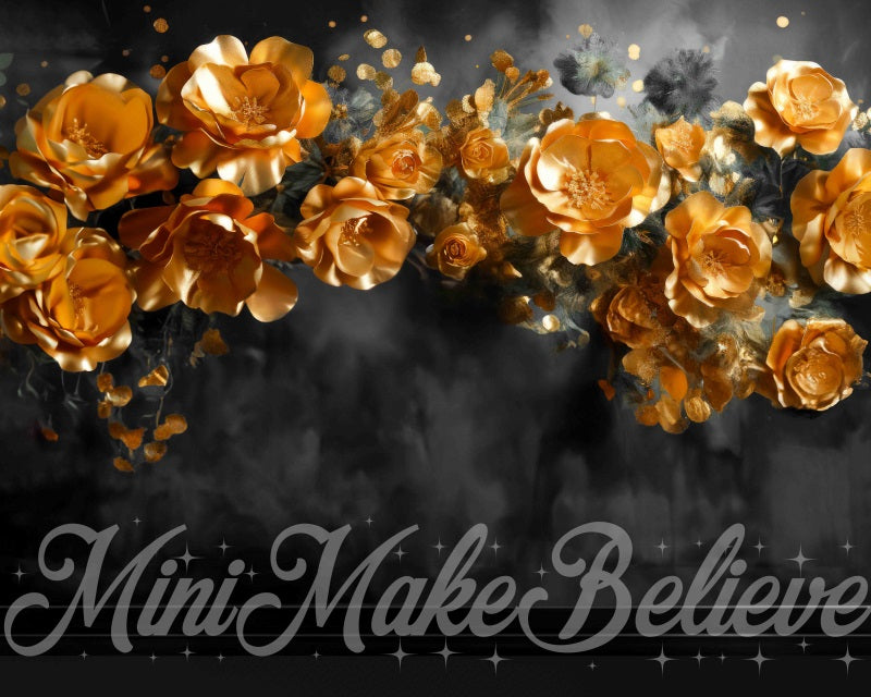 Kate Gold Flowers Black Fine Art Wall Backdrop Designed by Mini MakeBelieve - Kate Backdrop AU