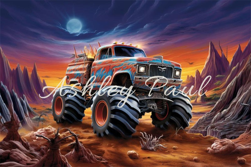 Kate Outdoor Sunset Hill Off-Road Vehicle Backdrop Designed by Ashley Paul - Kate Backdrop AU