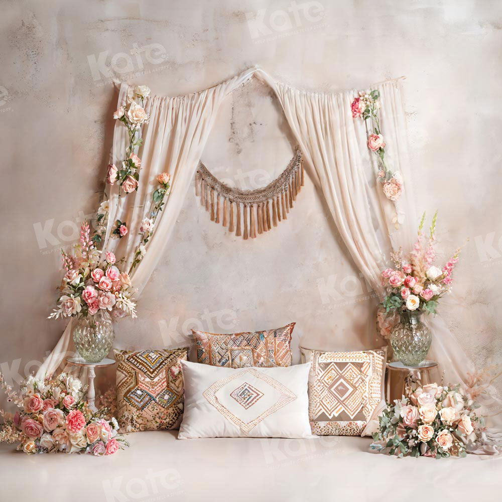 Kate Boho Flower Curtain Pillow Backdrop Designed by Emetselch - Kate Backdrop AU