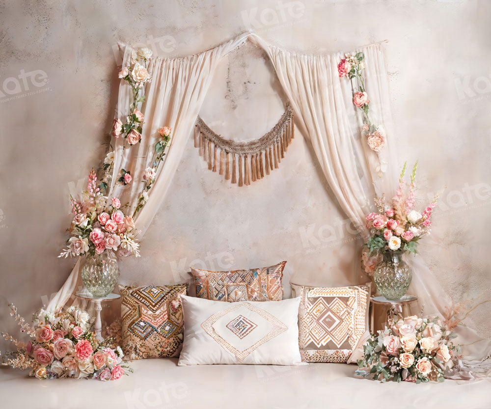 Kate Boho Flower Curtain Pillow Backdrop Designed by Emetselch - Kate Backdrop AU