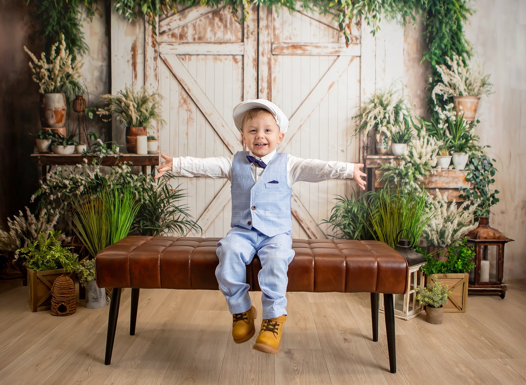 Kate Spring Backdrop White Wooden Door Green Plants Designed by Emetselch - Kate Backdrop AU
