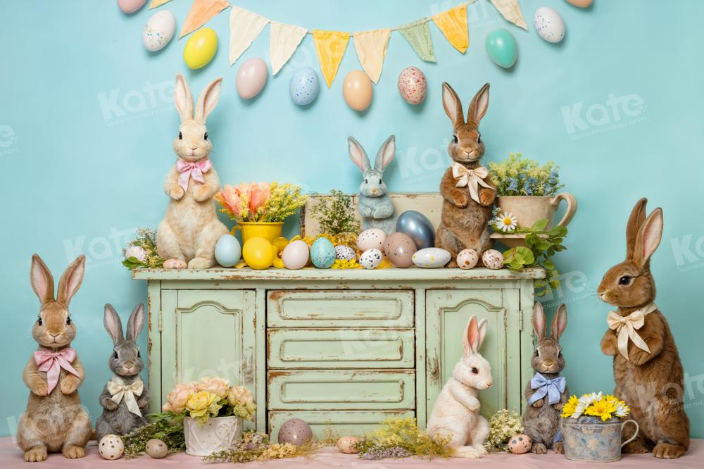 Kate Easter Egg Bunny Flowers Backdrop Designed by Emetselch - Kate Backdrop AU