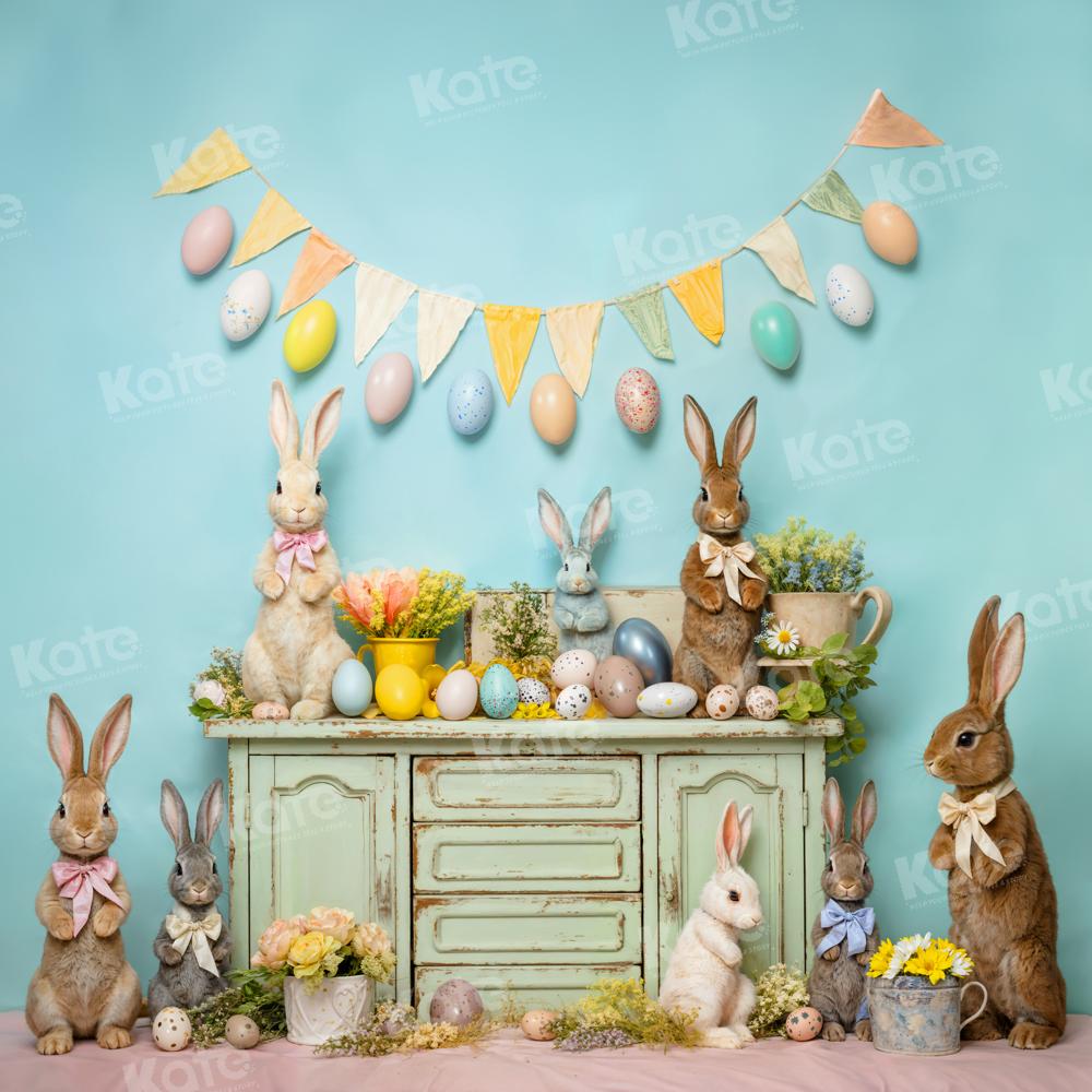 Kate Easter Egg Bunny Flowers Backdrop Designed by Emetselch - Kate Backdrop AU