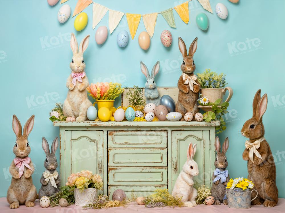 Kate Easter Egg Bunny Flowers Backdrop Designed by Emetselch - Kate Backdrop AU