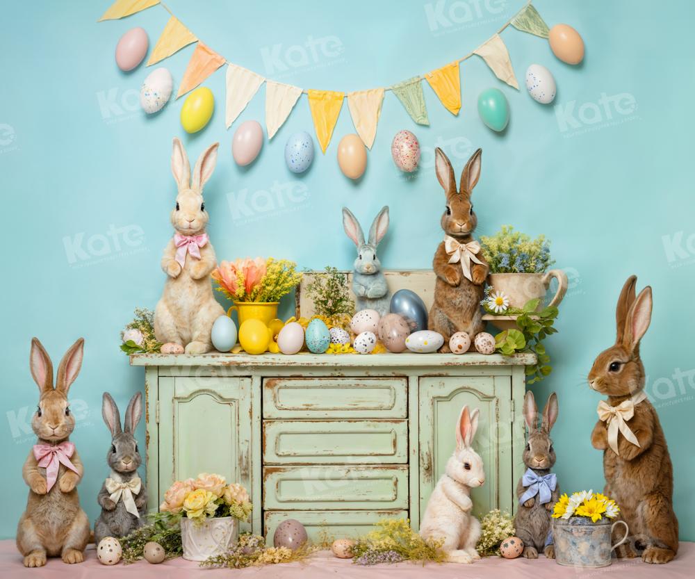 Kate Easter Egg Bunny Flowers Backdrop Designed by Emetselch - Kate Backdrop AU