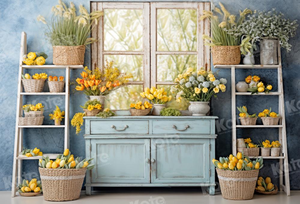 Kate Flowers Blue Room Window Backdrop Designed by Emetselch - Kate Backdrop AU