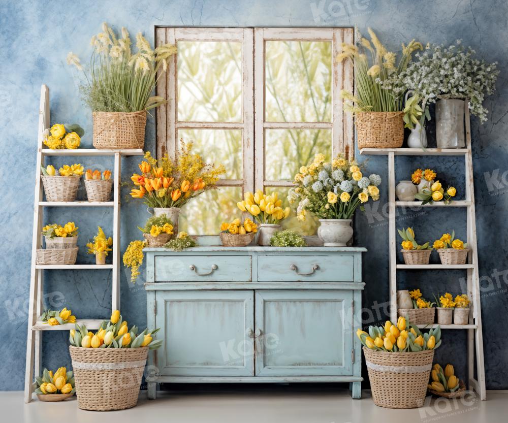 Kate Flowers Blue Room Window Backdrop Designed by Emetselch - Kate Backdrop AU