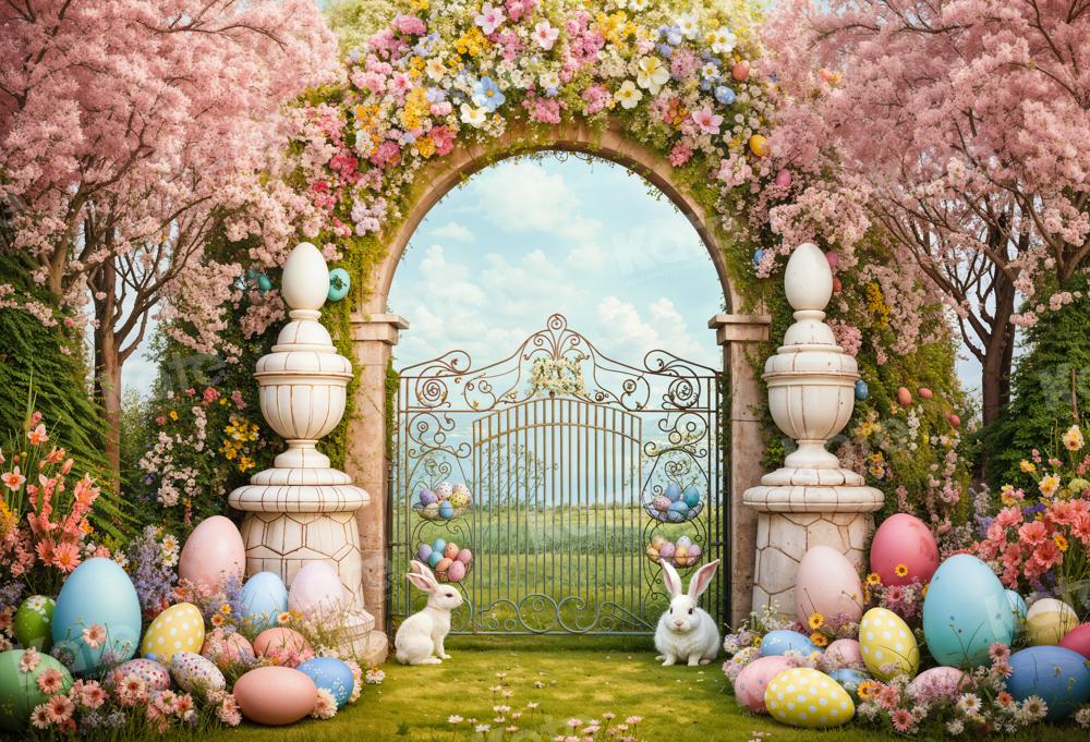 Kate Easter Backdrop Bunny Colorful Flowers Arch Designed by Chain Photography - Kate Backdrop AU