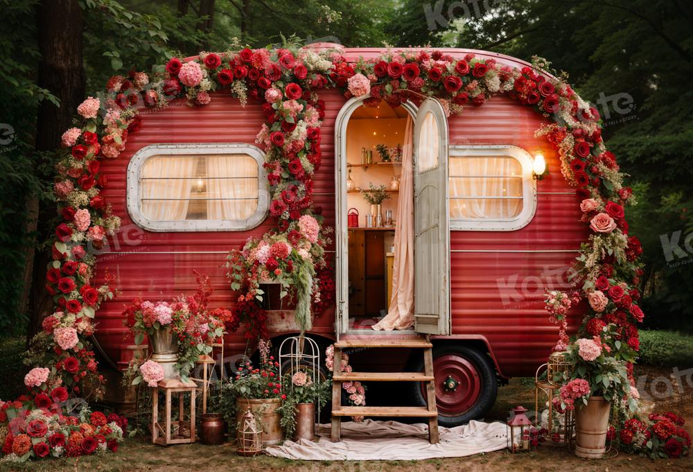 Kate Valentine's Day Backdrop Spring Flowers Outdoor House Designed by Emetselch - Kate Backdrop AU