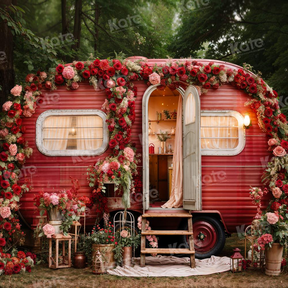 Kate Valentine's Day Backdrop Spring Flowers Outdoor House Designed by Emetselch - Kate Backdrop AU