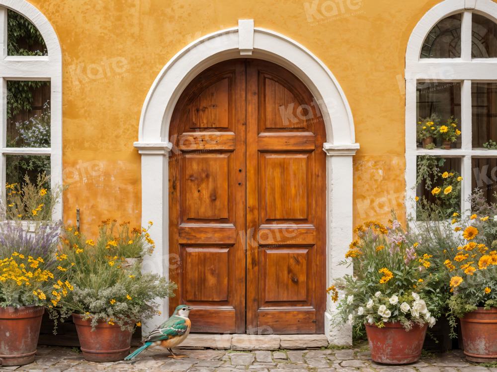 Kate Yellow Flowers Backdrop Wooden Door Window for Photography - Kate Backdrop AU