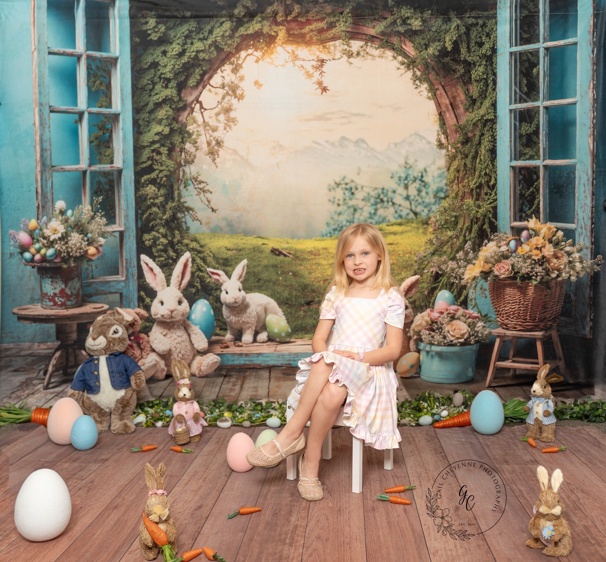 Kate Easter Bunny Window View Backdrop for Photography - Kate Backdrop AU