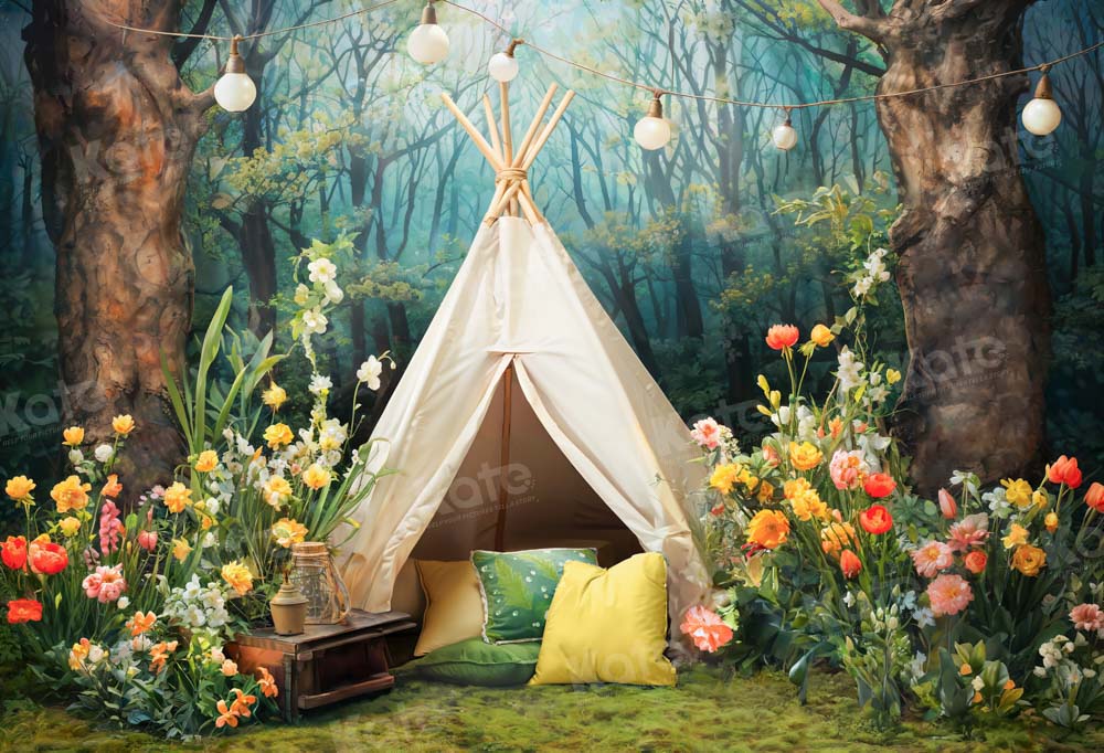Kate Spring Wild Flowers Forest Tent Backdrop Designed by Emetselch - Kate Backdrop AU