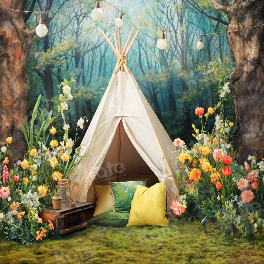 Kate Spring Wild Flowers Forest Tent Backdrop Designed by Emetselch - Kate Backdrop AU