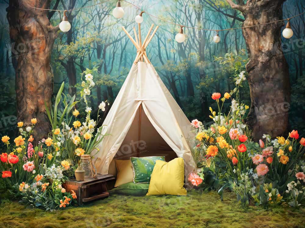 Kate Spring Wild Flowers Forest Tent Backdrop Designed by Emetselch - Kate Backdrop AU