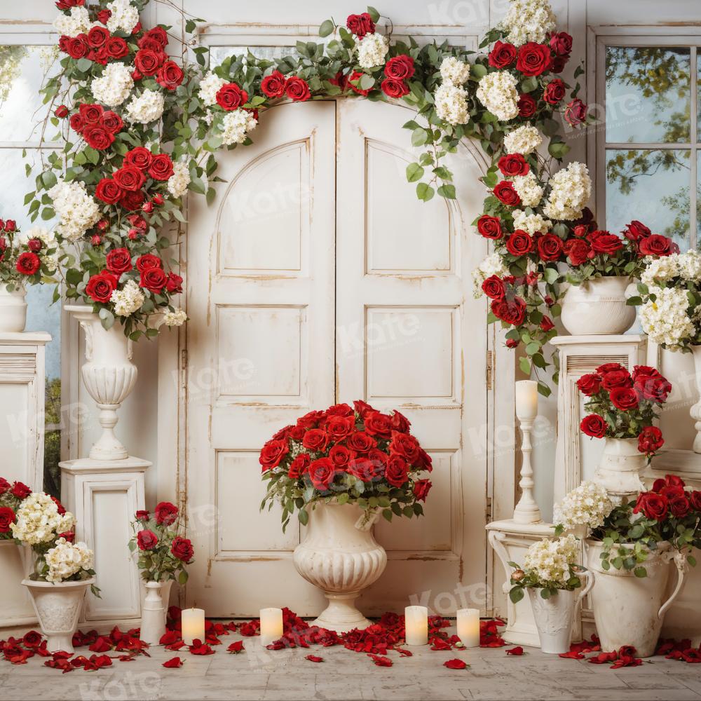 Kate Red Rose Candle Wooden Door Backdrop Designed by Emetselch - Kate Backdrop AU