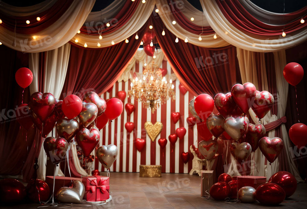 Kate Valentine's Day Backdrop Love Balloons Red Stage Designed by Emetselch - Kate Backdrop AU